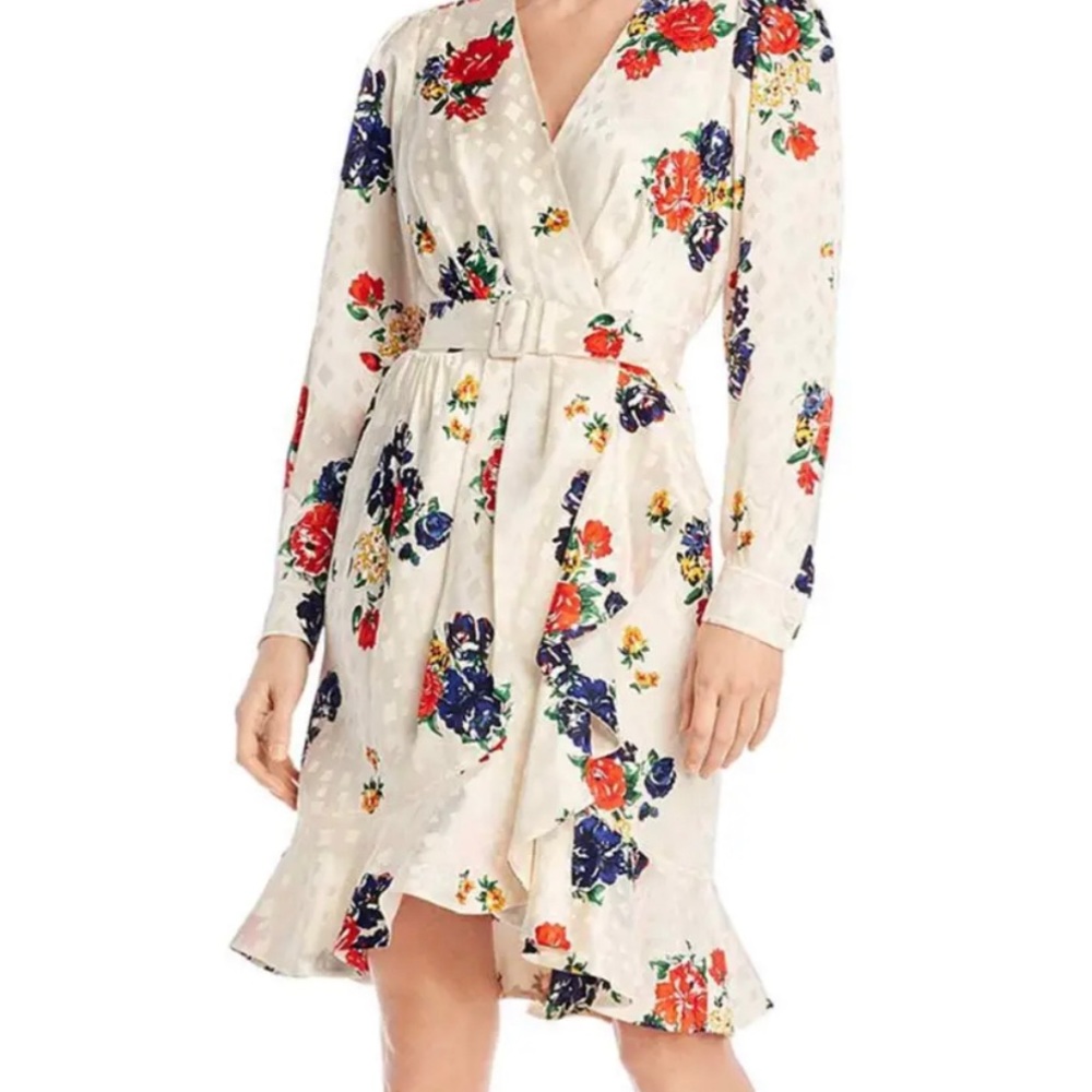 NWT Tory Burch Printed Silk Wrap Dress Belted Ivory Tea Rose Print 0 $598